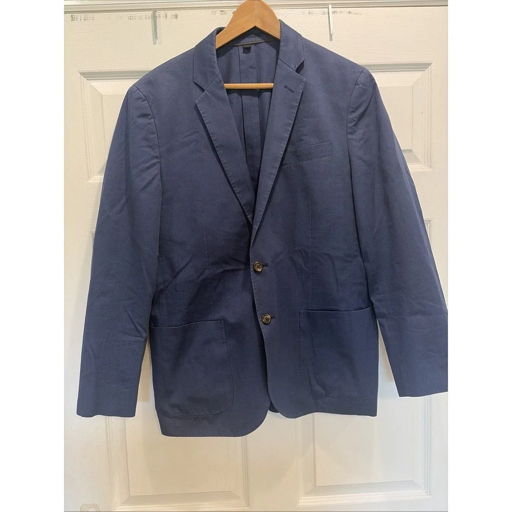 J Crew Ludlow Blazer 40 Short Mens Larusmiani Cotton Solid Blue Preppy